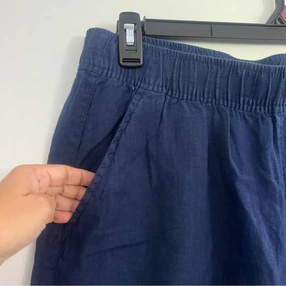 Tahari Women’s Pants Linen XL Dark Blue Wide Leg Cropped Lagenlook Pull-on NWT - Picture 4 of 8